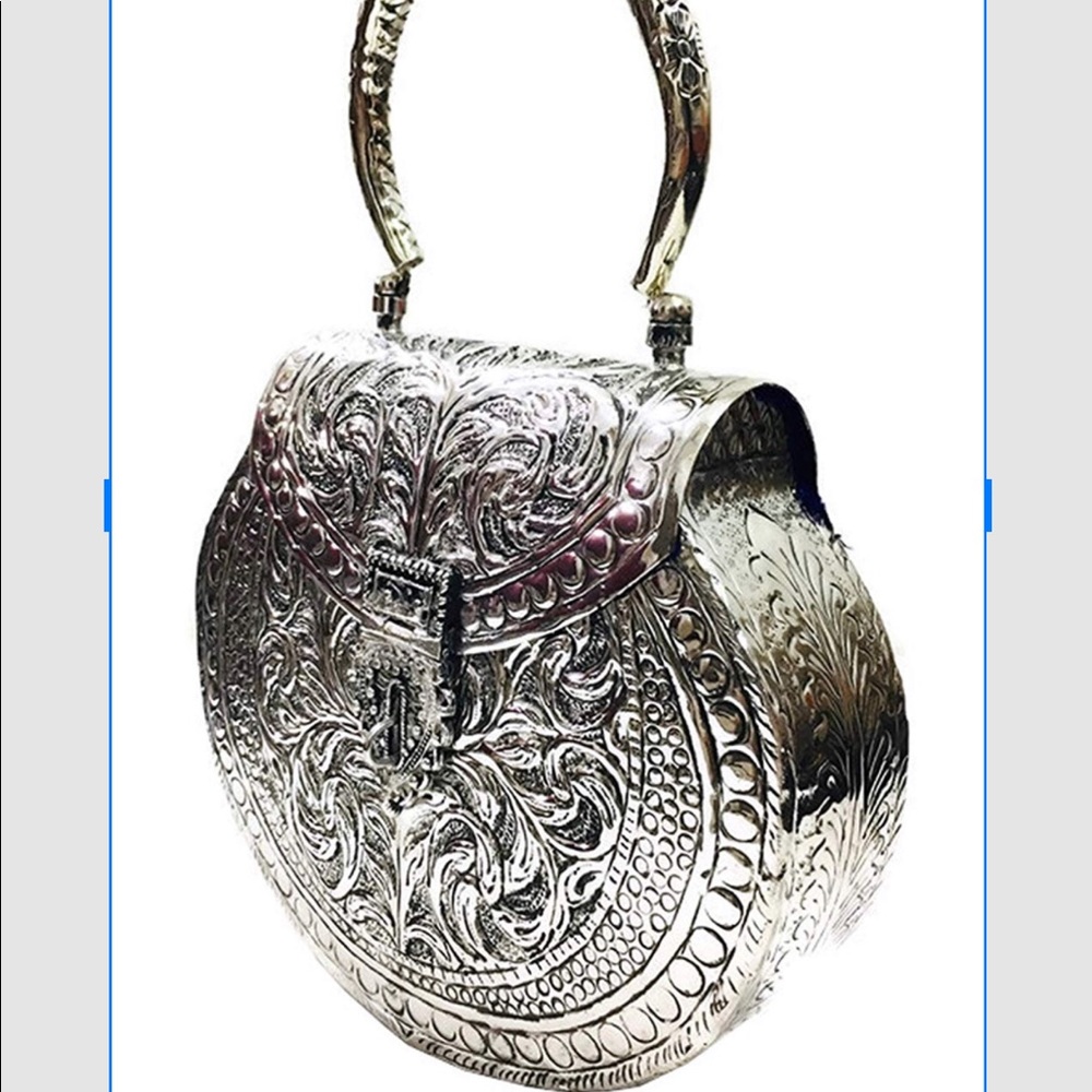 Silver brass Moroccan clutch bag